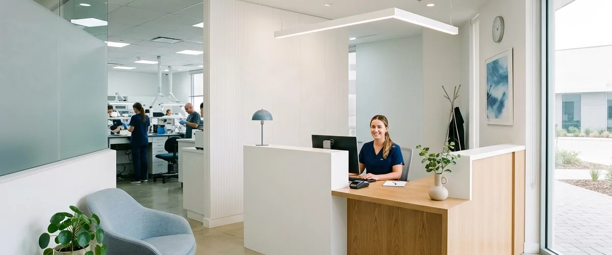 Eingangsbereich des modernen Dentallabors Zahntechnik Aare in Olten